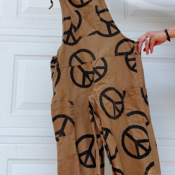 EARTHBOUND Pants - EARTHBOUND Tan Jumpsuit with Peace Sign Pattern